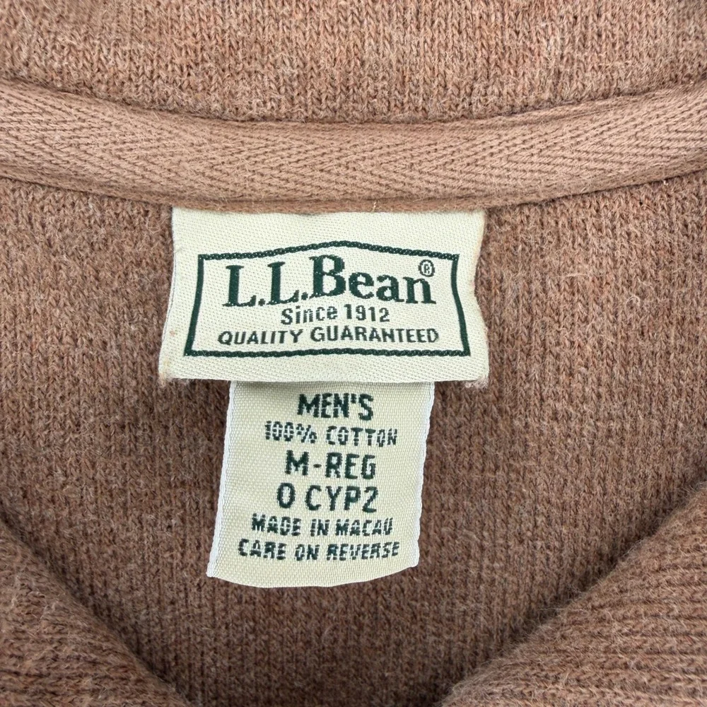 VTG LL Bean Sweater Mens Medium Brown 100% Cotton Quarter Zip Pullover Shirt